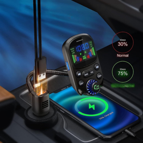 Multifunkčný FM vysielač do auta — Hudba & Hlasový asistent