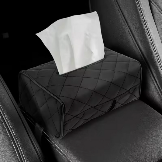 Caja de pañuelos coche de cuero PU – fijación para parasol o reposacabezas