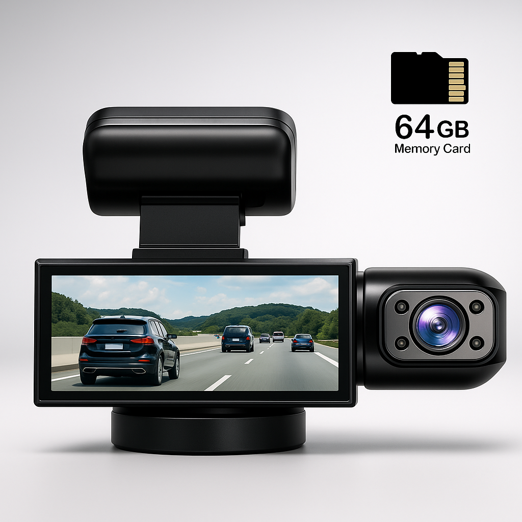 Dashcam כפולה Full HD לרכב - ראיית לילה + מצלמה פנימית