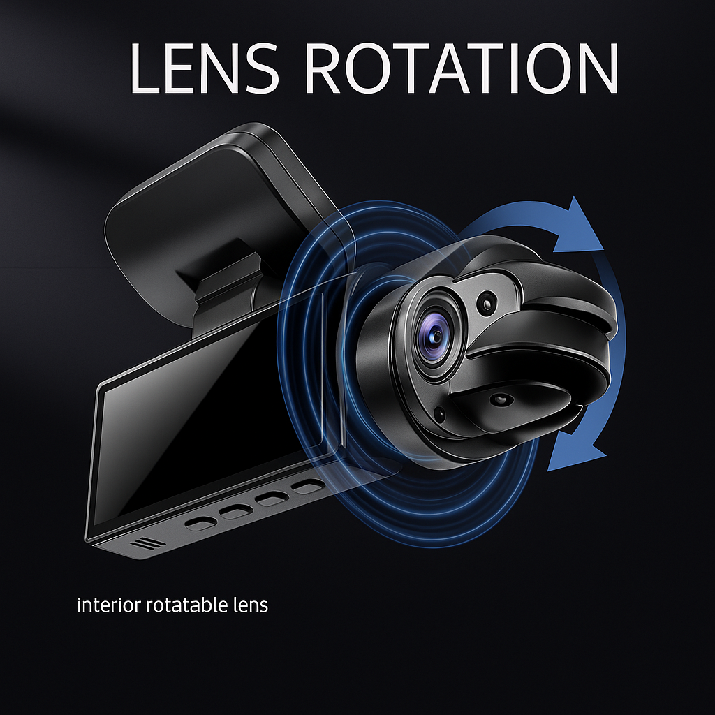Dashcam כפולה Full HD לרכב - ראיית לילה + מצלמה פנימית