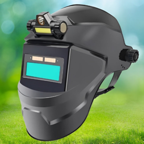 Automatisk mørkebrun svejsemaske med pandelampe 
