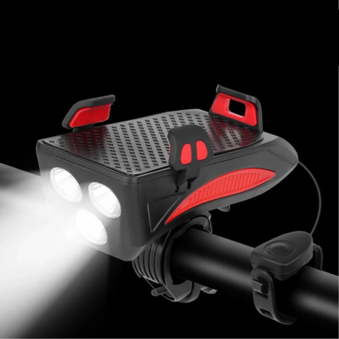 Lampe De Vélo Multifonction – Support Téléphone Et Klaxon