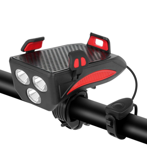Lámpara de bicicleta multifuncional – Claxon y soporte para teléfono 