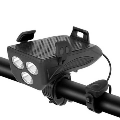 Lámpara de bicicleta multifuncional – Claxon y soporte para teléfono 