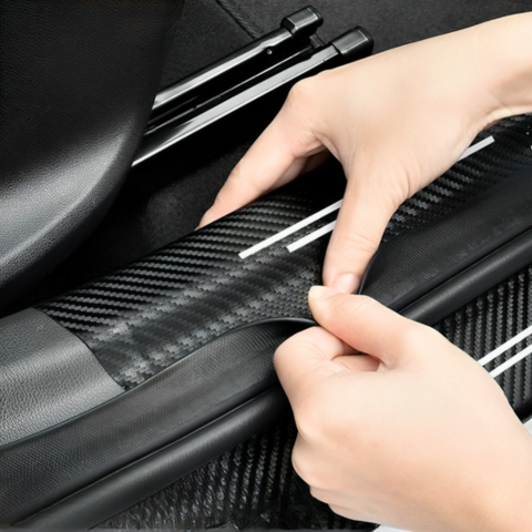 Autocollant De Protection De Porte — Finition Fibre De Carbone Durable